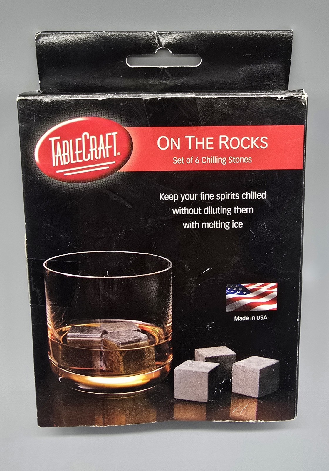On The Rocks Set of 6 Chilling Stones w Bag Tablecraft Reusable Ice Cubes Natura