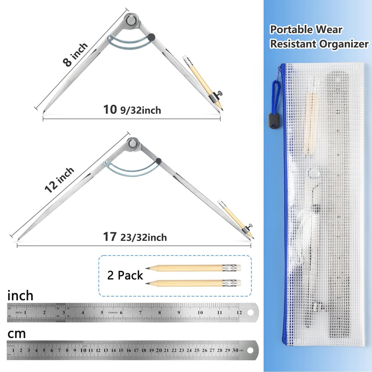 WORKLION Woodworking Compass Geometry Tool - Professional 12 Inch, Silvery