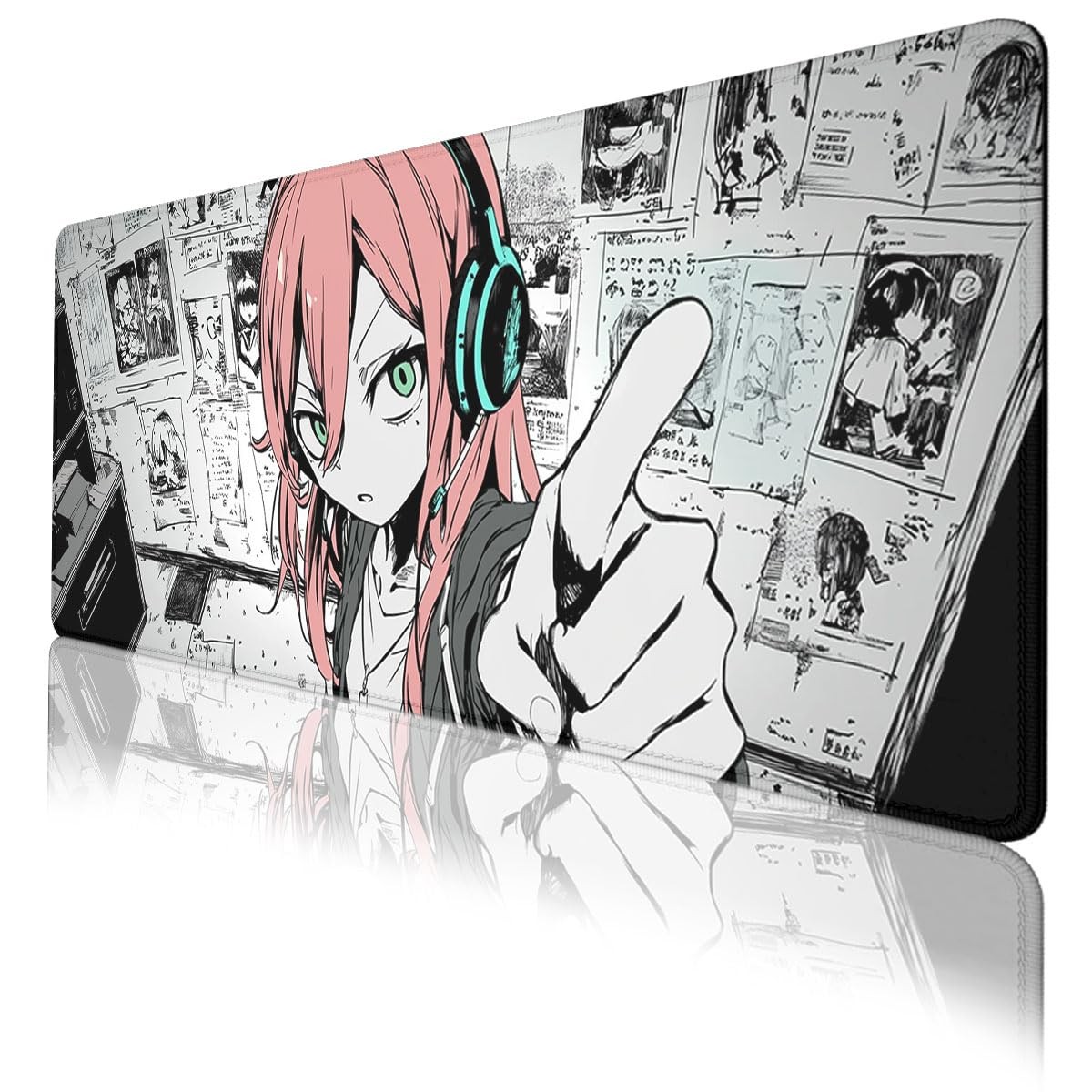 Anime Girl Gaming Mouse Pad Desk Red 31.5" x 31.5", Hair
