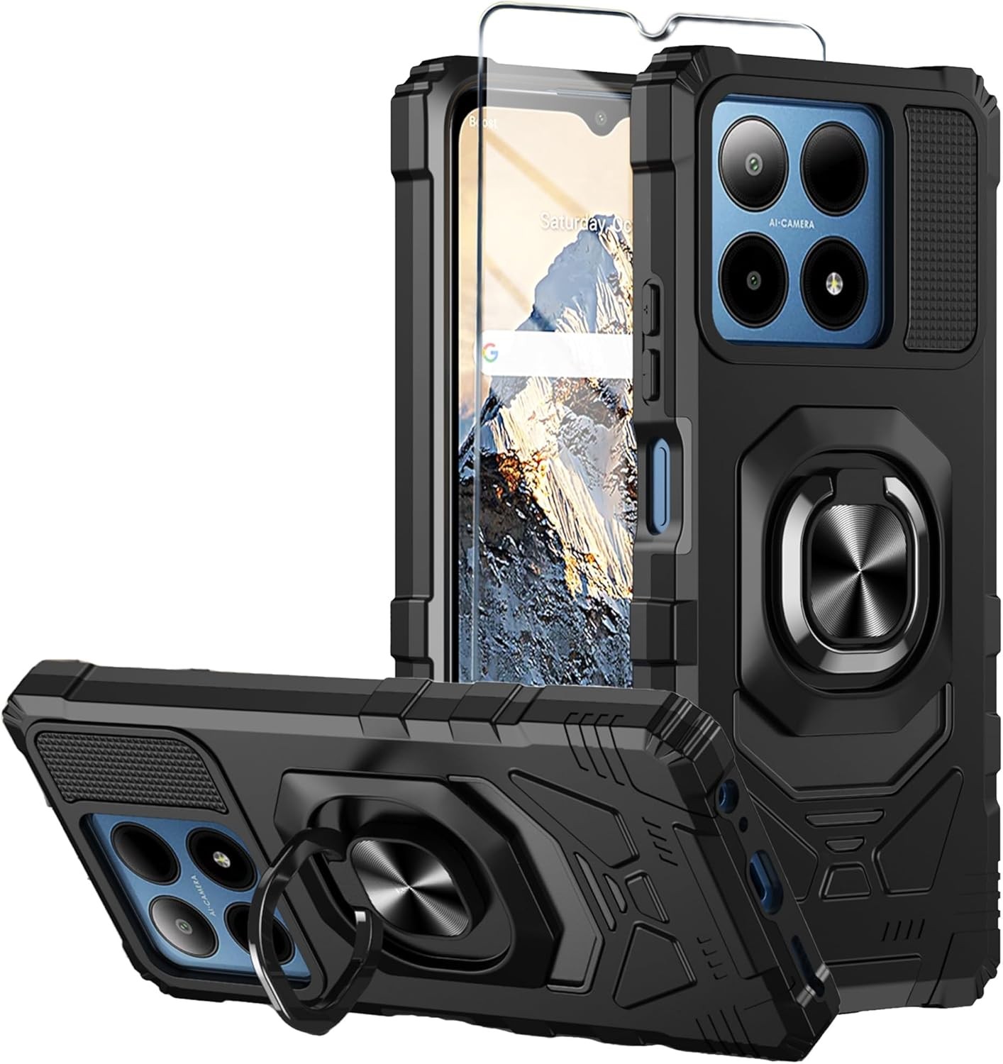 for Boost Summit 5G Phone Case with Tempered Glass 5G, Black