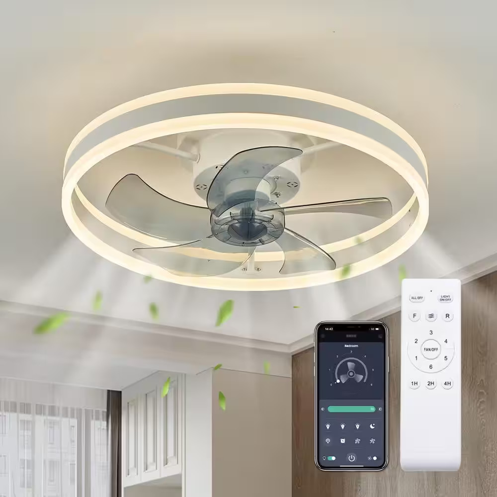 ANTOINE Ceiling Fan 20" Small 6-Speed Flush-Mount w/ Dimmable Lighting LED Caged