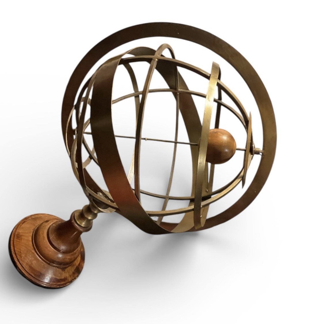 Large VTG Brass Wood Armillary Sphere Globe 20” Celestial Sculpture Library