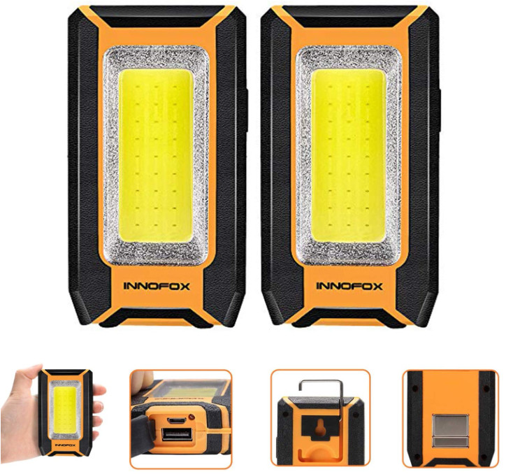 2 Focos LED de Trabajo Recargables 40W 1500LM, Magnéticos, 3 Modos, con Gancho