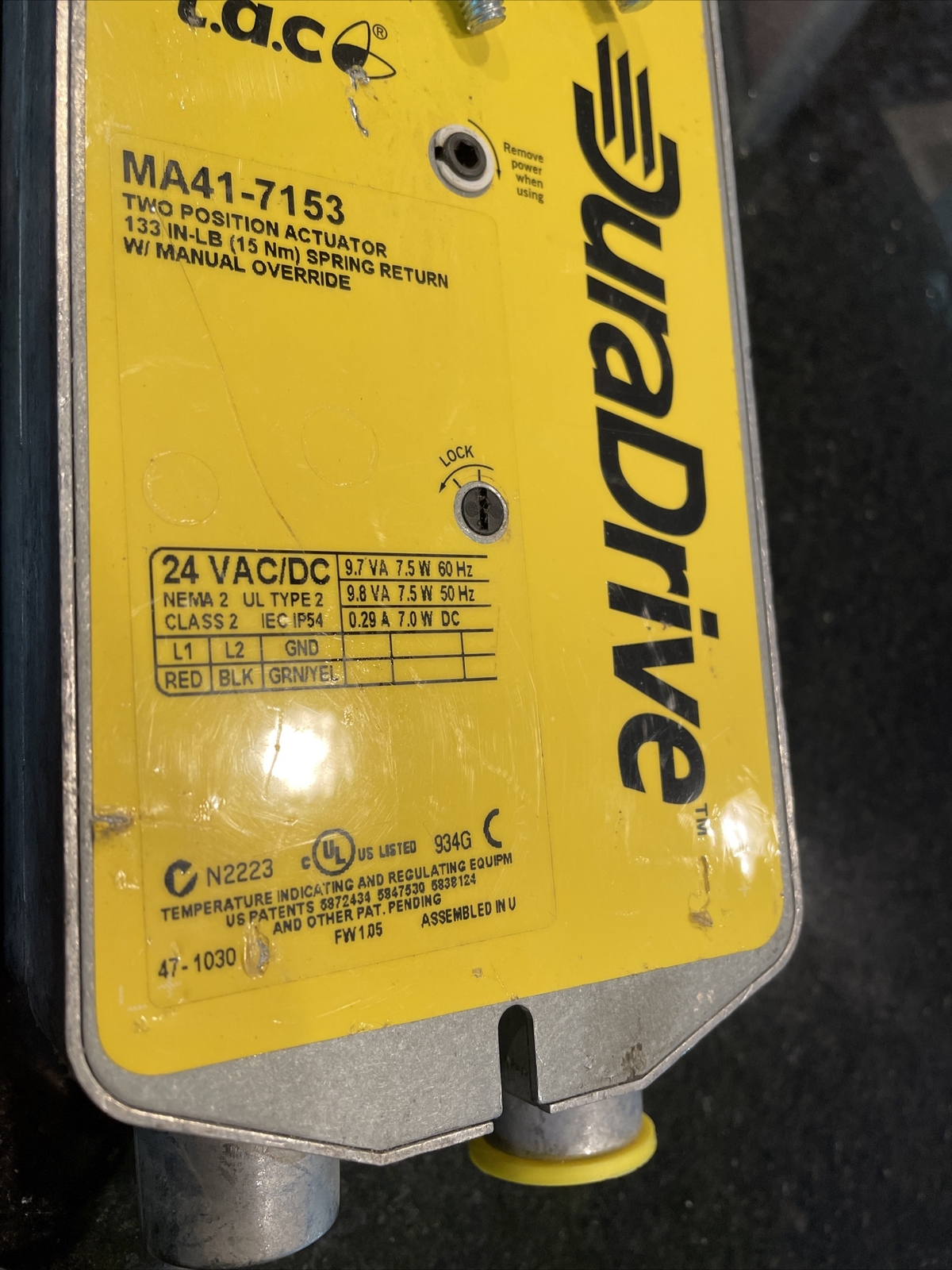 DURADRIVE SCHNEIDER INVENSYS MA41-7153 TWO POSITION ACTUATOR 24VAC/DC