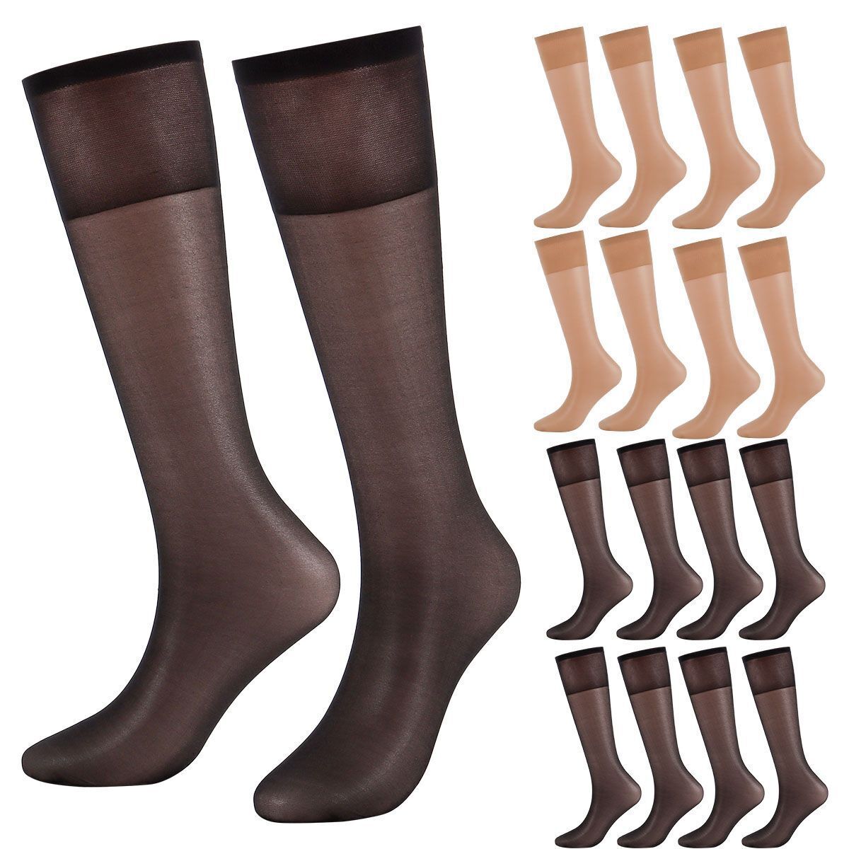 4/8Pairs Women Knee High Nylon Hose Socks Jet Black Stretchy Sheers Stockings US
