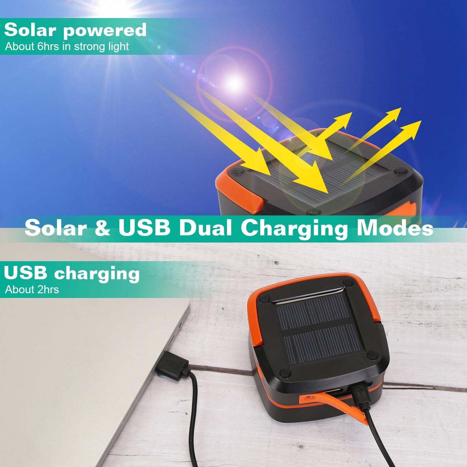 Solar Camping Lantern LED Collapsible Tent Lamp USB Rechargeable Emergency Light