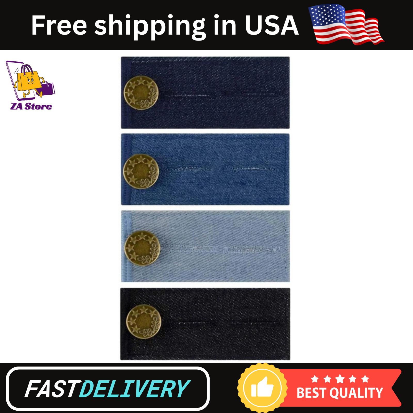 4 Pieces Denim Waist Extenders Button for Pants Jeans Trousers Black, Blue