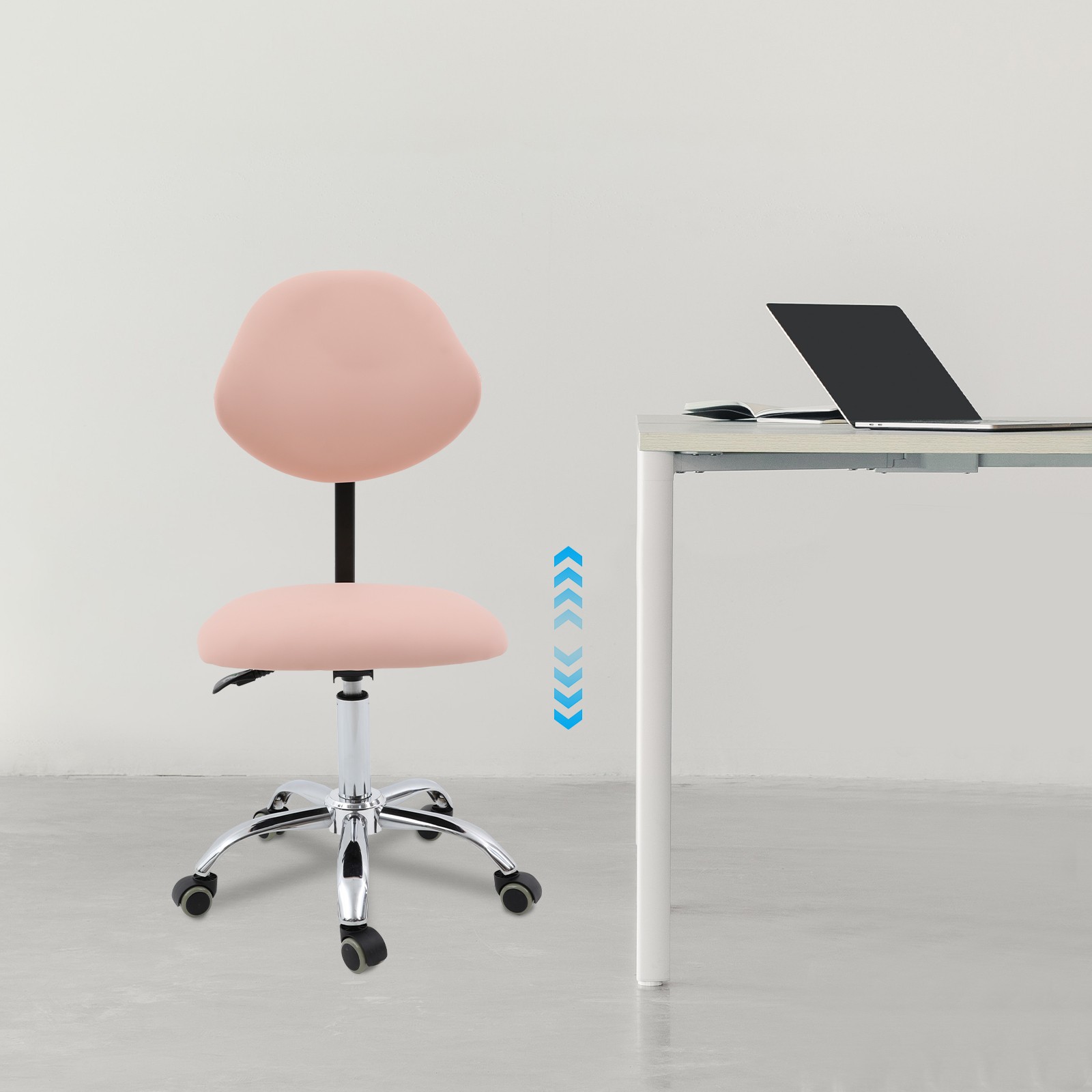 Ergonomic Rolling Stool Chair w/Backrest, Adjustable Saddle Chair Stool w/Wheels