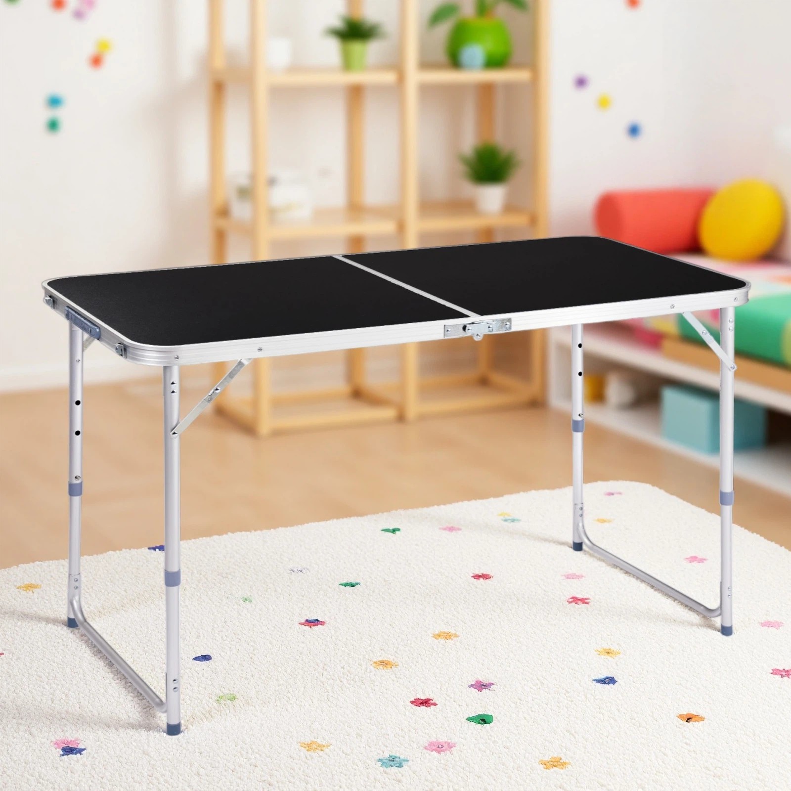 Folding Camping Table 4ft - Adjustable Patio Aluminum Frame Outdoor Picnic Black