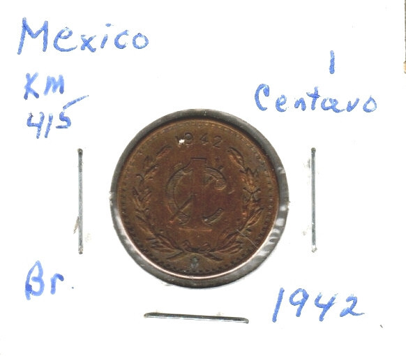 Mexico 1 Centavo, 1942, Bronze, KM 415