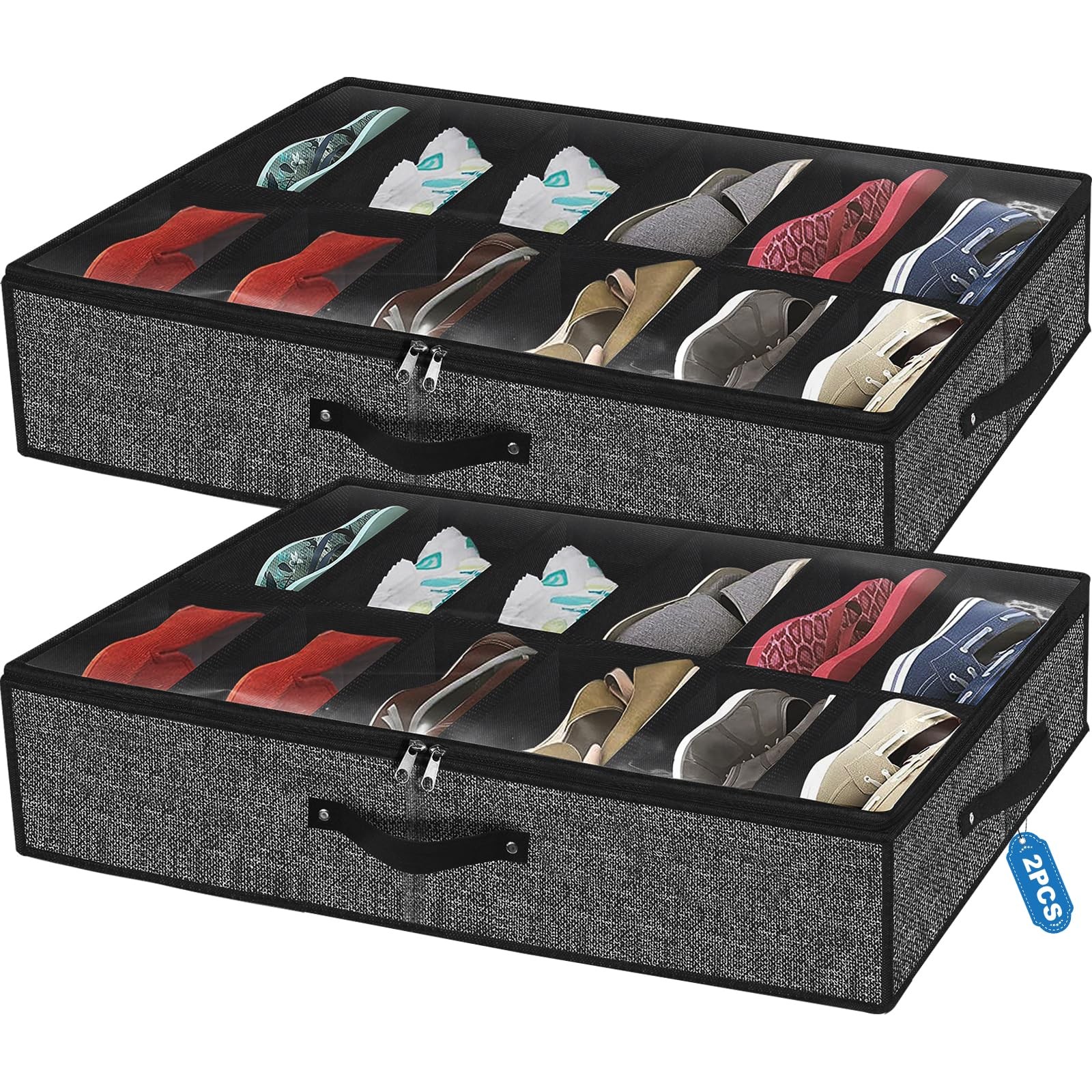 homyfort Under Bed Shoe Storage Organizer for Closet Fits 24 Linen-like Black