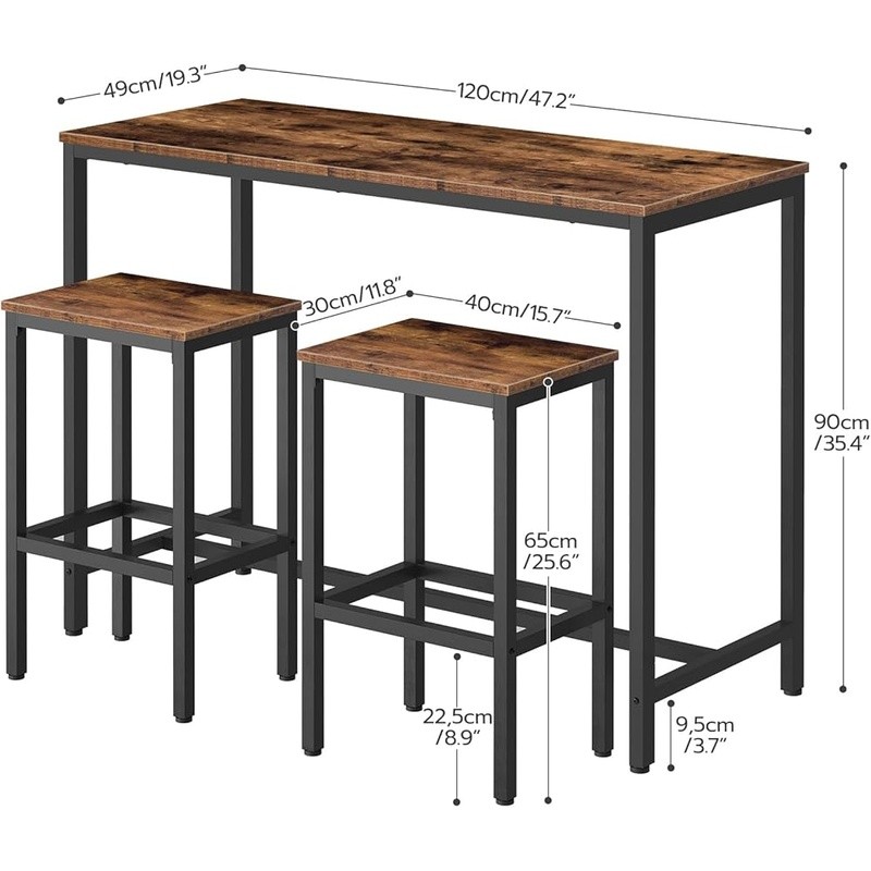 Industrial Bar Height Table Set W/ Stools Perfect Dining Kitchen & Home Use