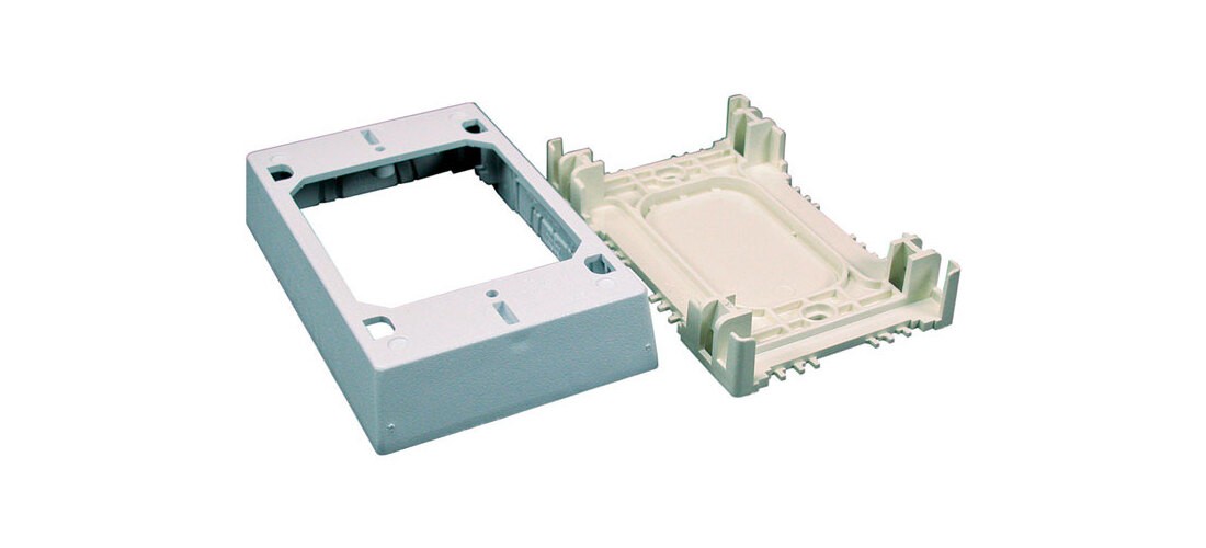 NMW Outlet Box, 1 -Gang, 0 -Knockout, Plastic, White, Wall Mounting