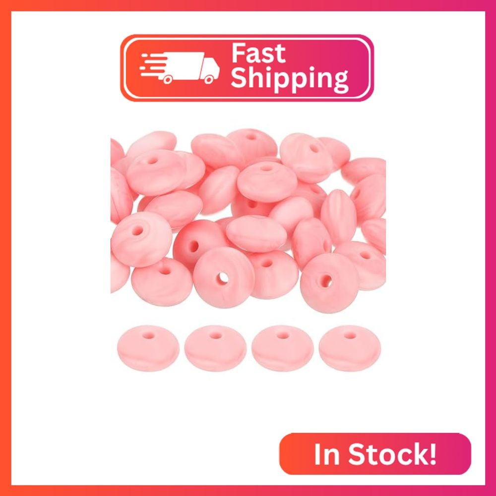 uxcell 50Pcs 12mm Silicone Lentil Beads, Rubber Abacus Focal Bead Loose Bulk Bea