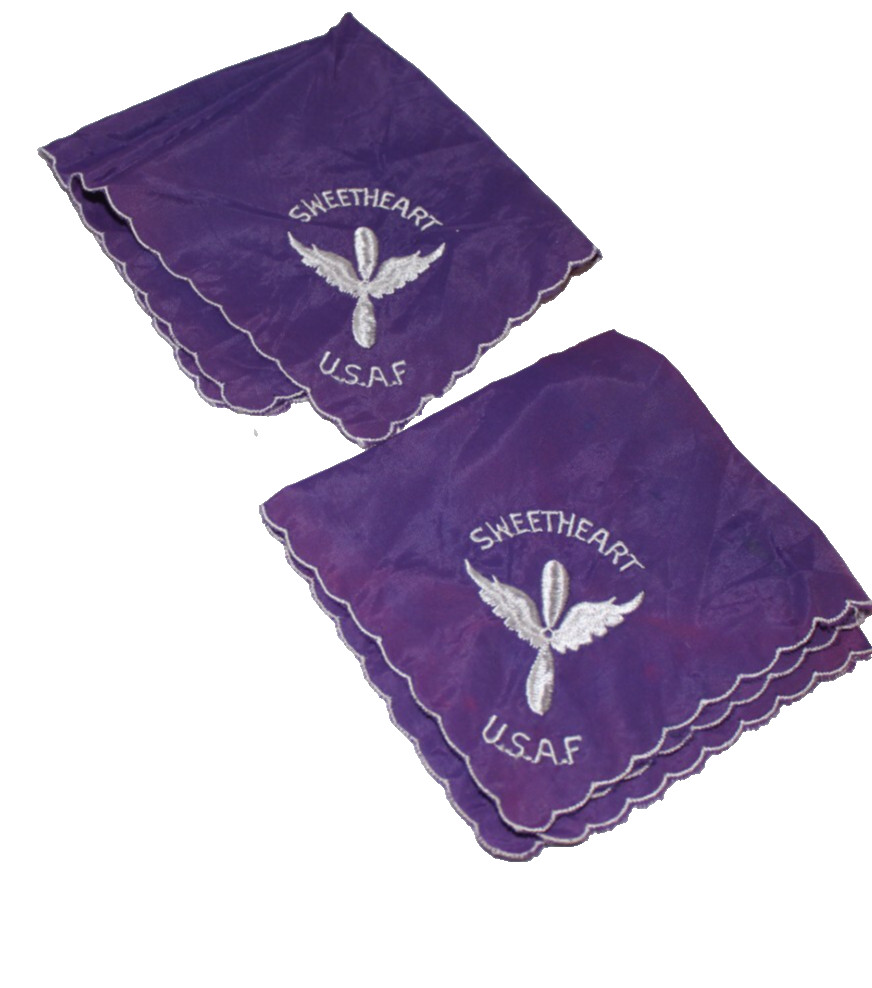 2 Vntg PURPLE U.S.A.F. SWEETHEART HANDKERCHIEFS MILITARY AIR FORCE UNITED STATES