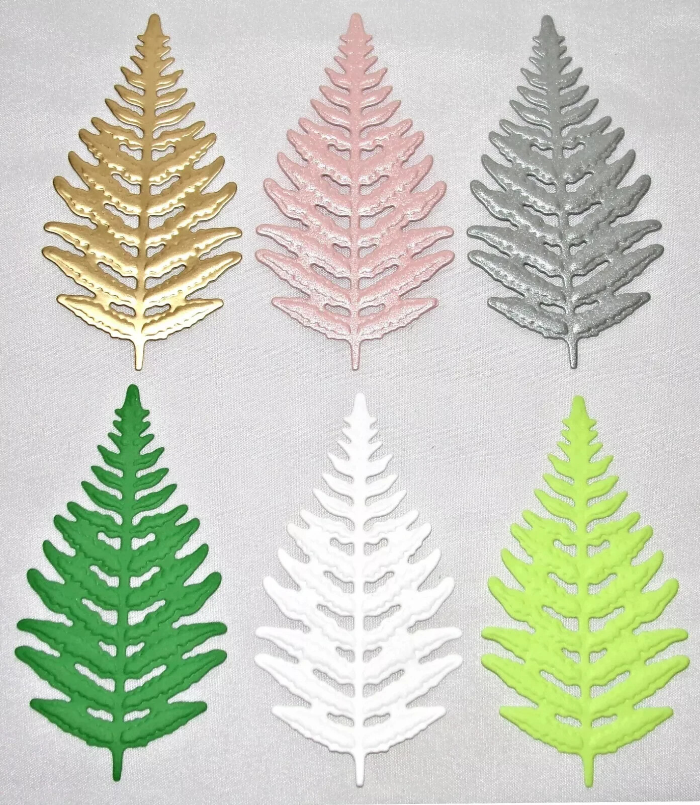 Fern Straight Large Leaf Die Cuts 12pcs Cardstock Metallics Green White Handmade