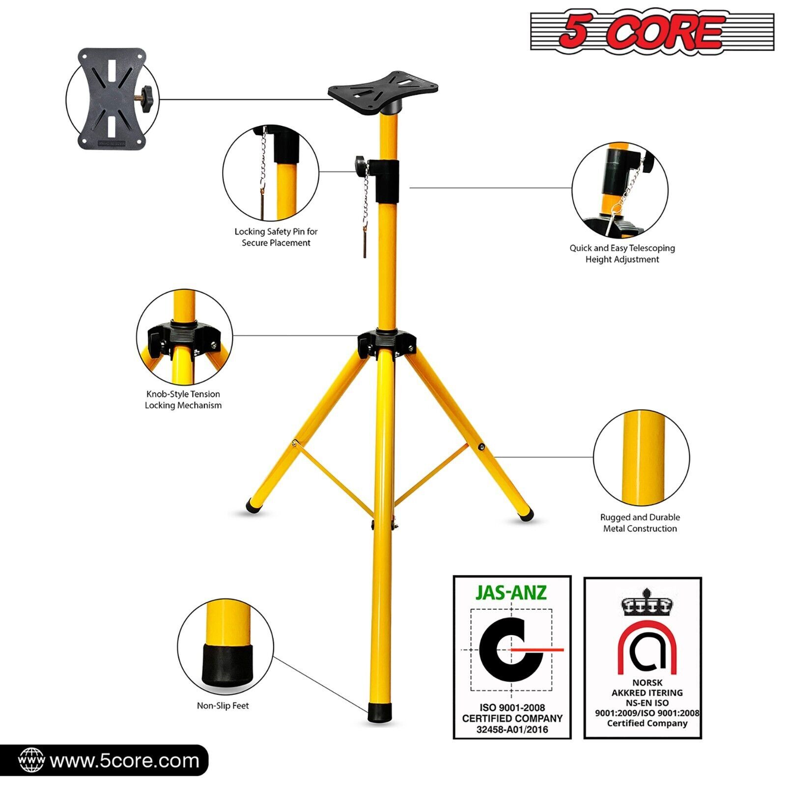 5Core Speaker Stand Tripod Tall Adjustable 72 Inch DJ Studio Monitor Pair Stands