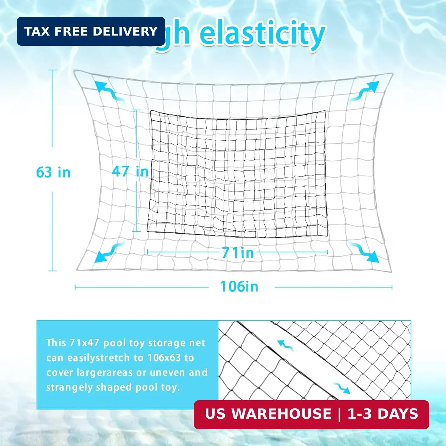 Extra Large Pool Toy Float Storage Net with 20 Windproof Screw Windproof Hooks,