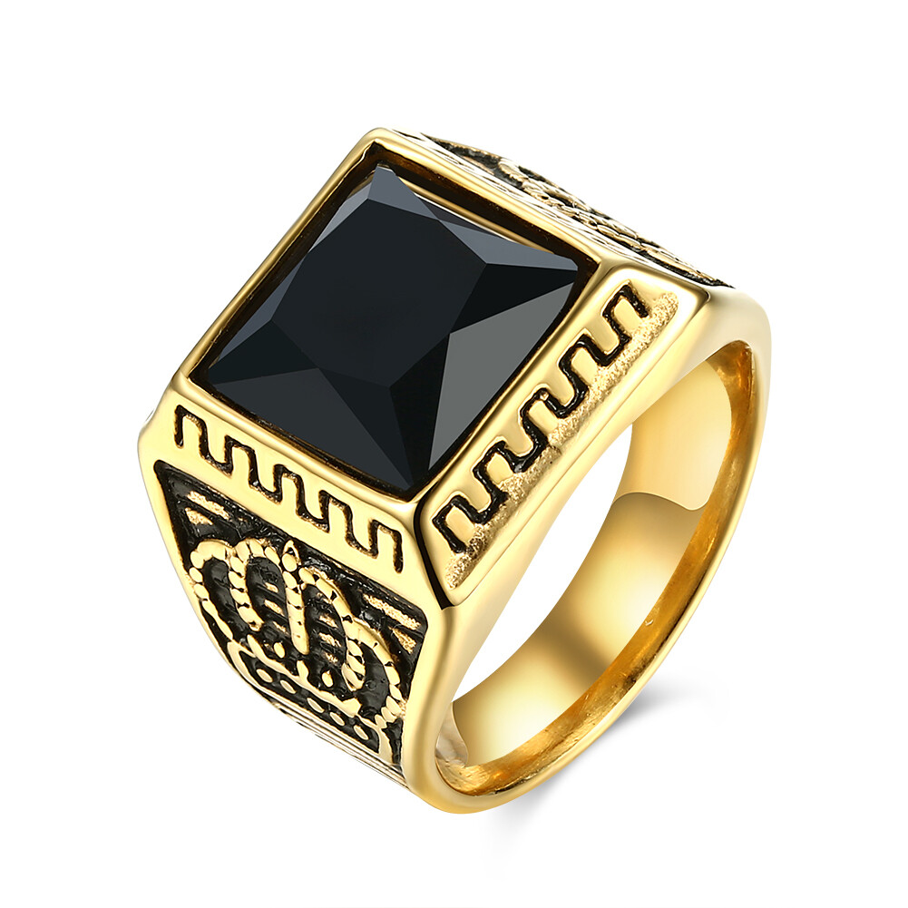 Mens Stainless Steel Square Black Onyx Wedding Band Ring Size 10 #DR92