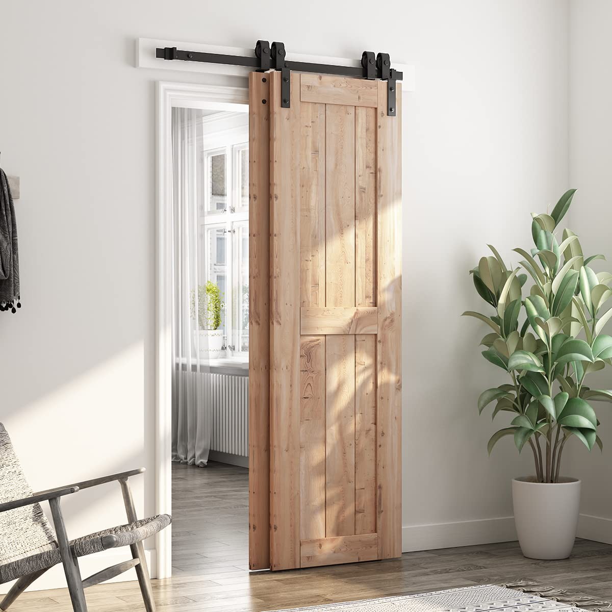 SMARTSTANDARD 4 Feet Bypass Sliding Barn Door Hardware 4 Feet, Matte Black