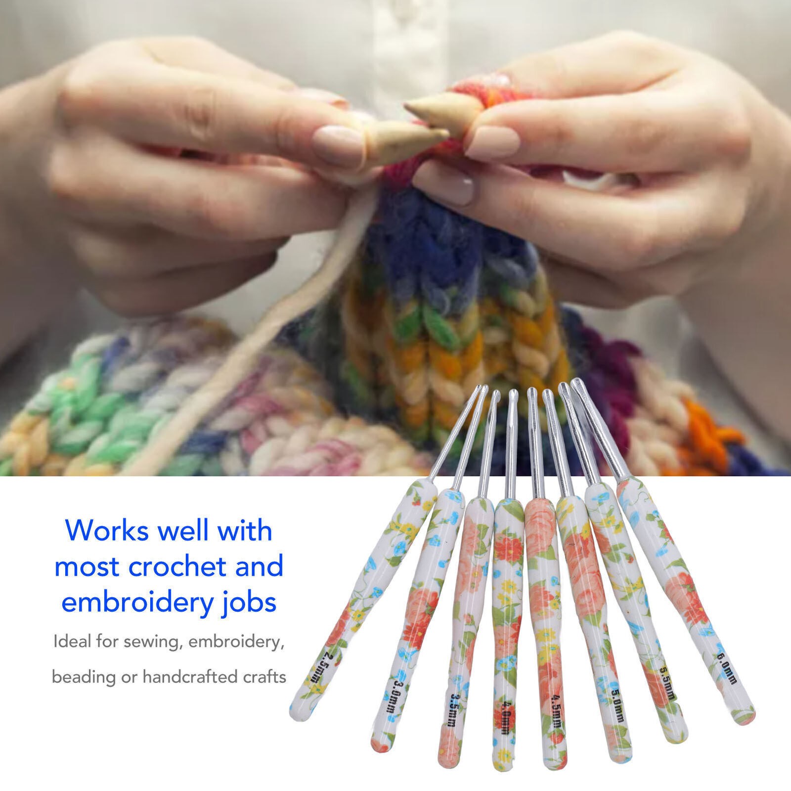 8pcs Crochet Hook Set Printing Aluminum Handcraft DIY Colorful Crochet Hook