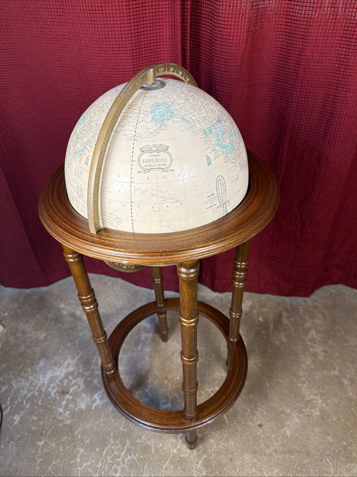 Antique Style Large Floor Globe Multicolor Wooden Stand Freestanding