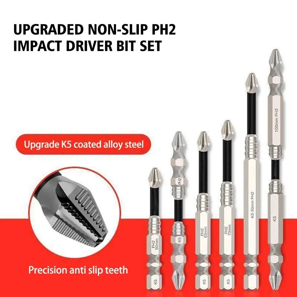 High Magnetic Screwdriver Drill Bit Set - 6Pcs K5 Impact Resistant Non Slip Bit