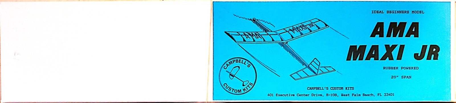 Cambells Custom Kits "AMA MAX JR." Rubber Powered 20" Wing Span Airplane Kit
