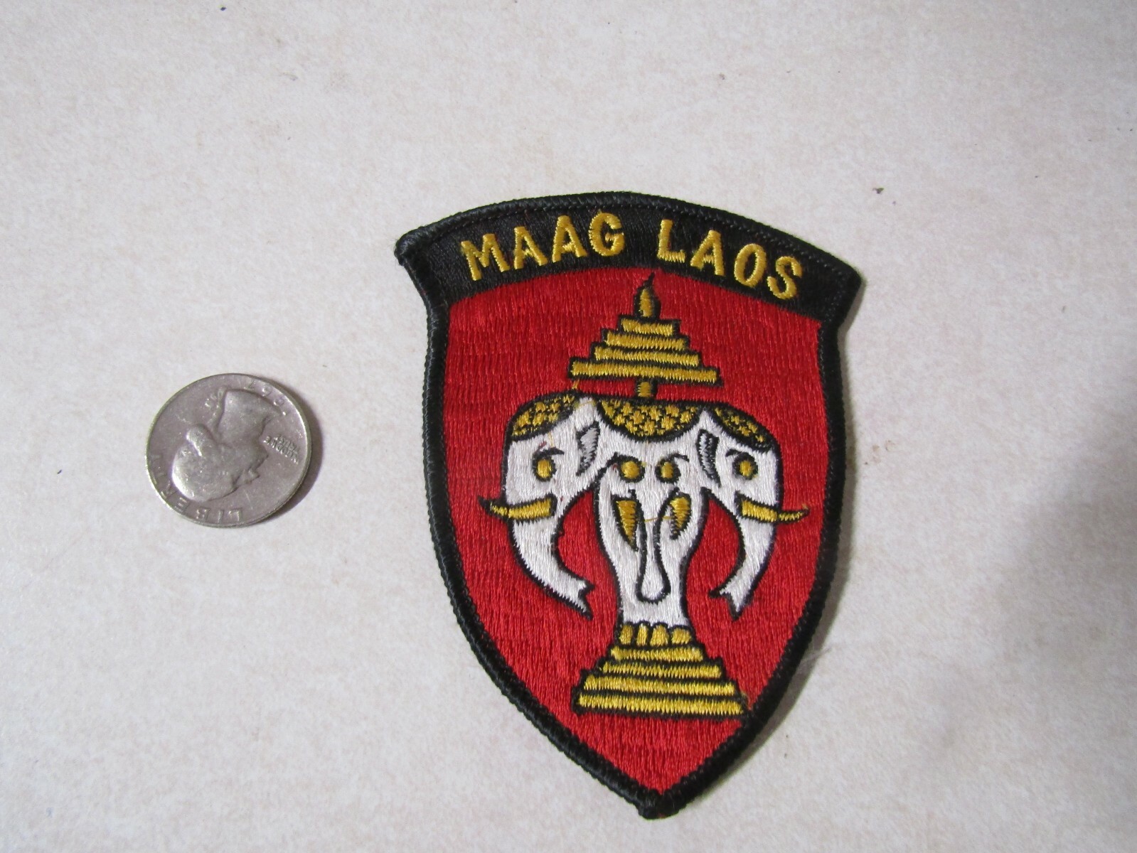MILITARY PATCH OLD VIETNAM ERA MAAG LAOS DARKER RED BLACK BORDER