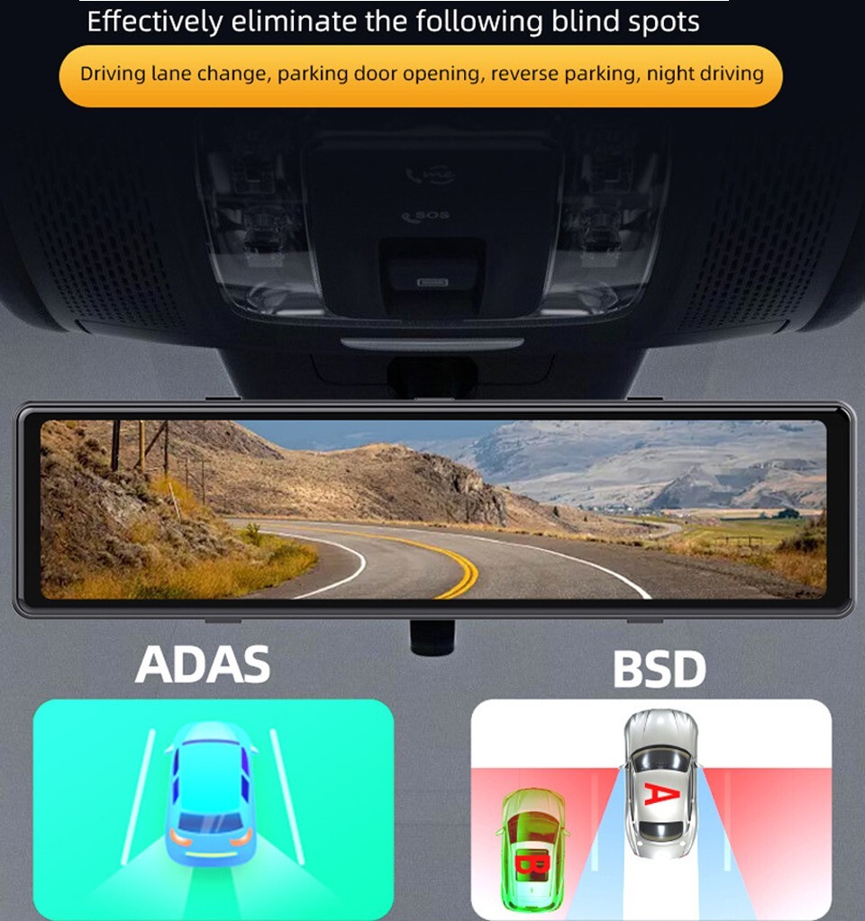 12 Inch 4 Cameras 4K WIFI Dash Cam 360 Degree Panoramic Monitoring ADAS Recorder