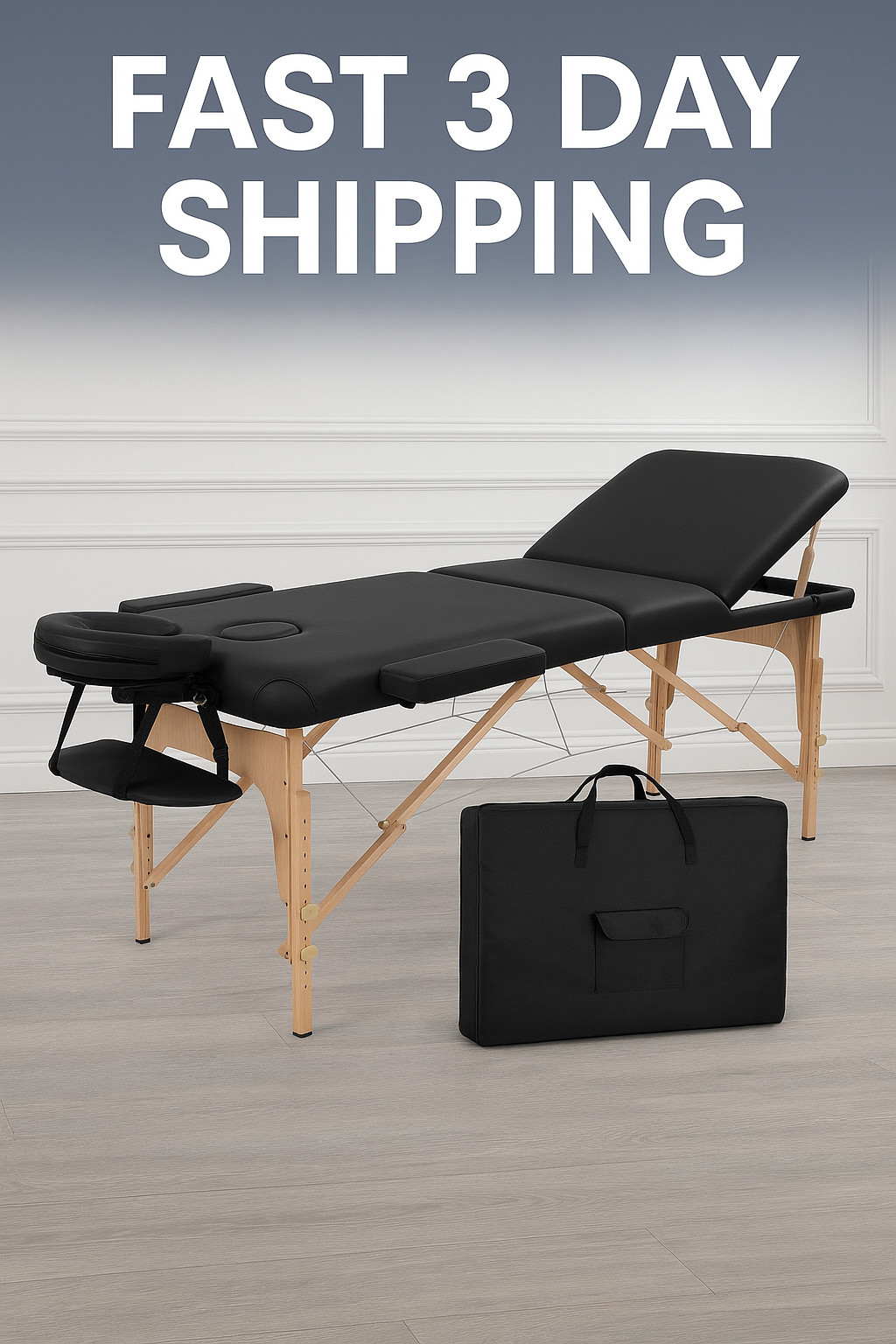 2 Section Adjustable Foldable Massage Table 84"x31.5" Wood Frame - Black