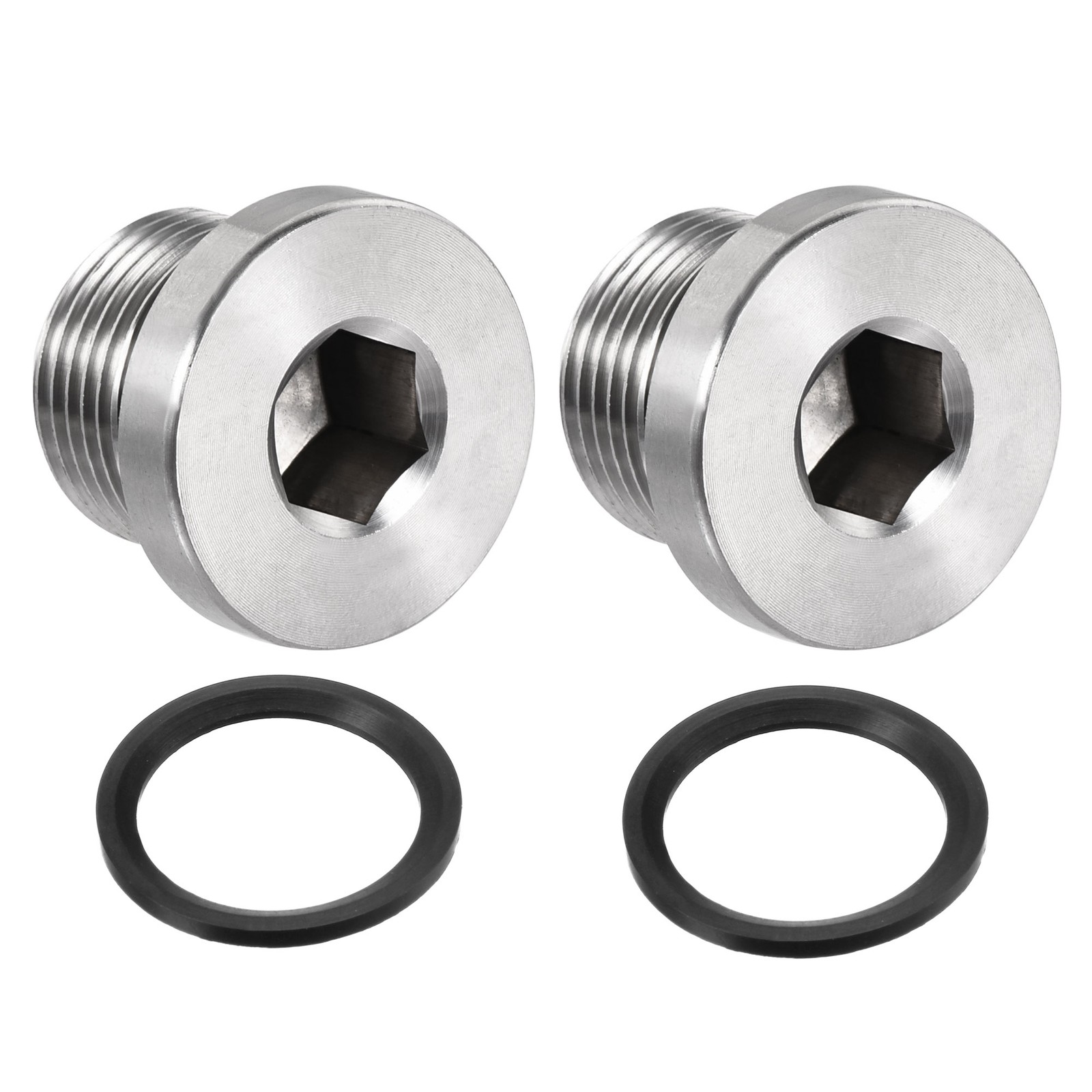 2 x Stainless Steel Inner Hex Head M20x1.5 Pipe Fitting Plug w Seal Ring