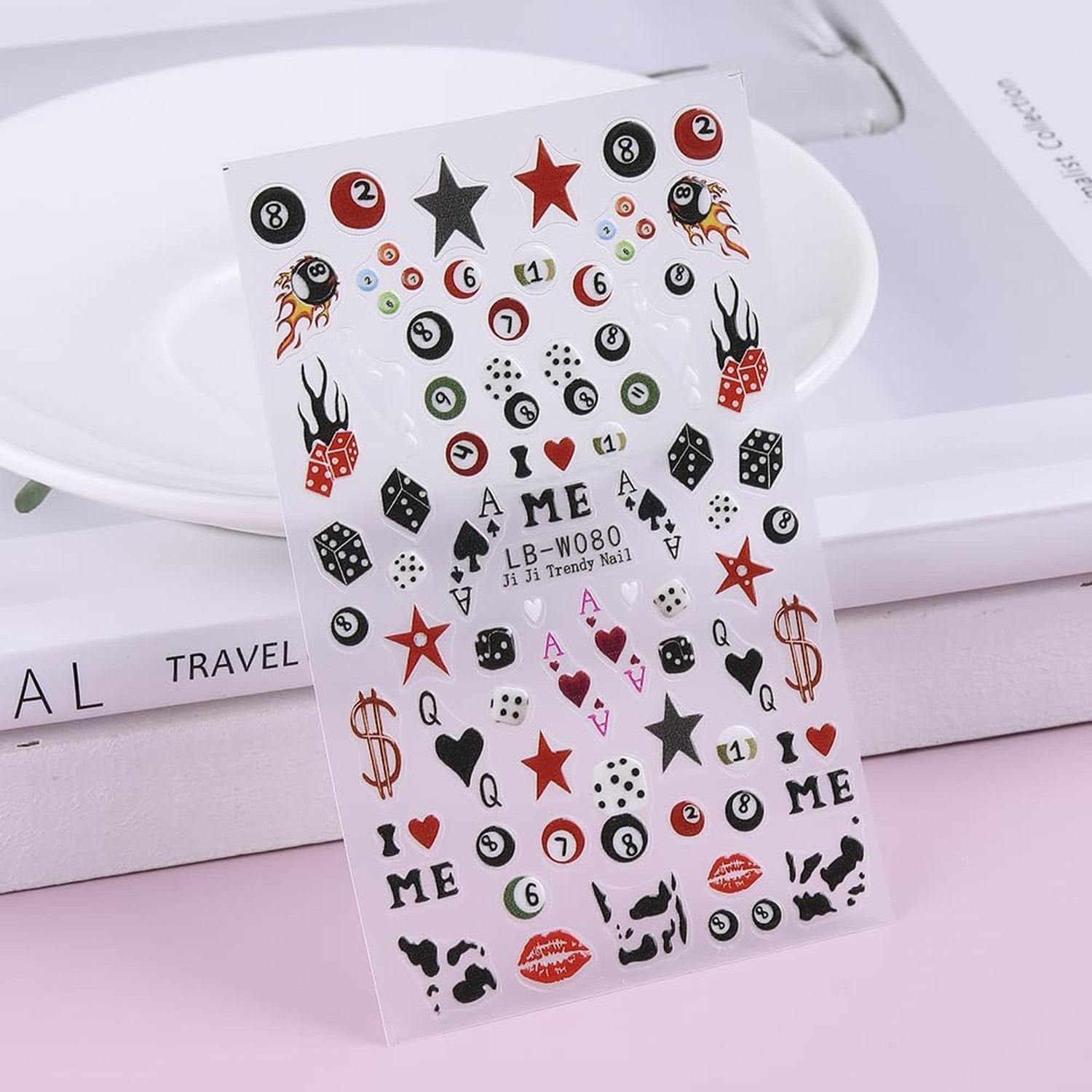 4 Sheets Pool & Dice Nail Art Stickers Decals, Cute Cartoon Style Dice Billia...