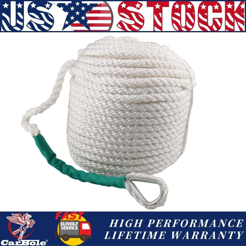 1/2"x100' Braided Nylon Anchor Rope of Twisted Three Strand for Boat 5850 LB New