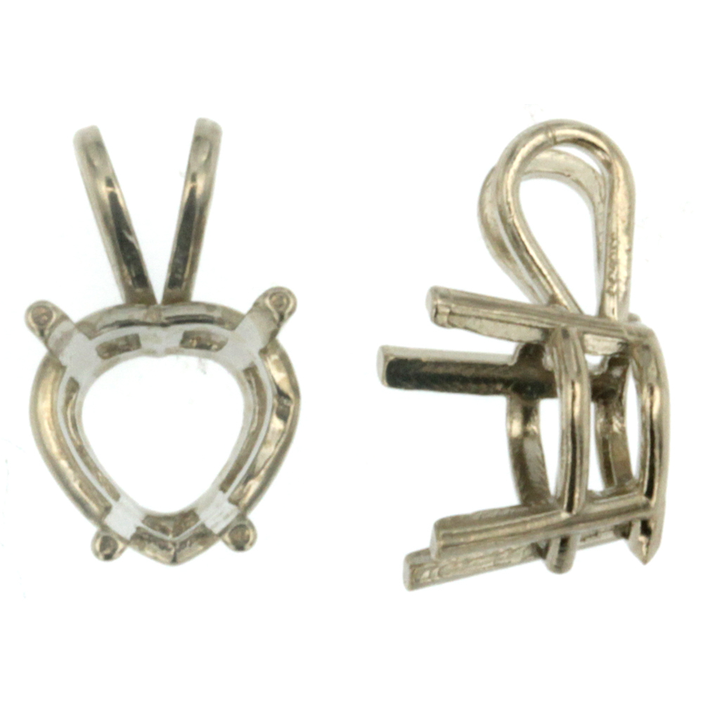 14k White & Yellow Gold 4 Prong Love Heart Pendant Setting 4mm-20x18mm ALL SIZES
