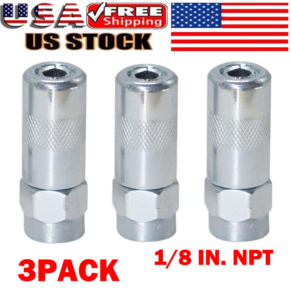 Heavy Duty 1/8 In. Npt Grease Gun Coupler  Flat Nozzle (3-pack) USA