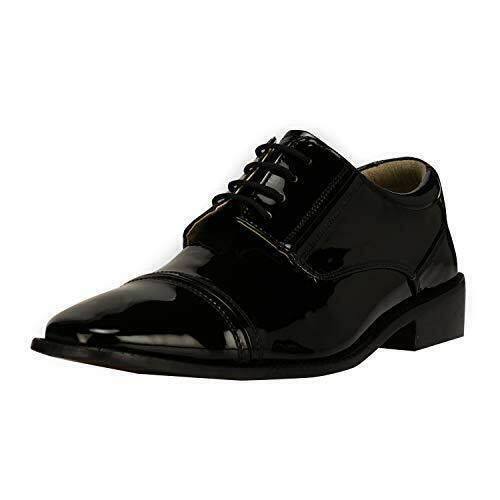 LIBERTYZENO Mens Genuine Leather Patent Black Formal Lace Up Oxford Dress Shoes
