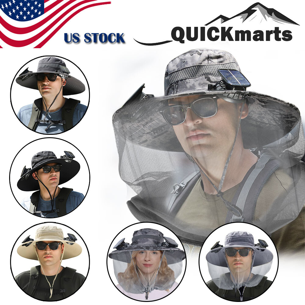 Wide Brim Sun Hat with Fan Solar & USB Powered UV Protection for Camping Fishing