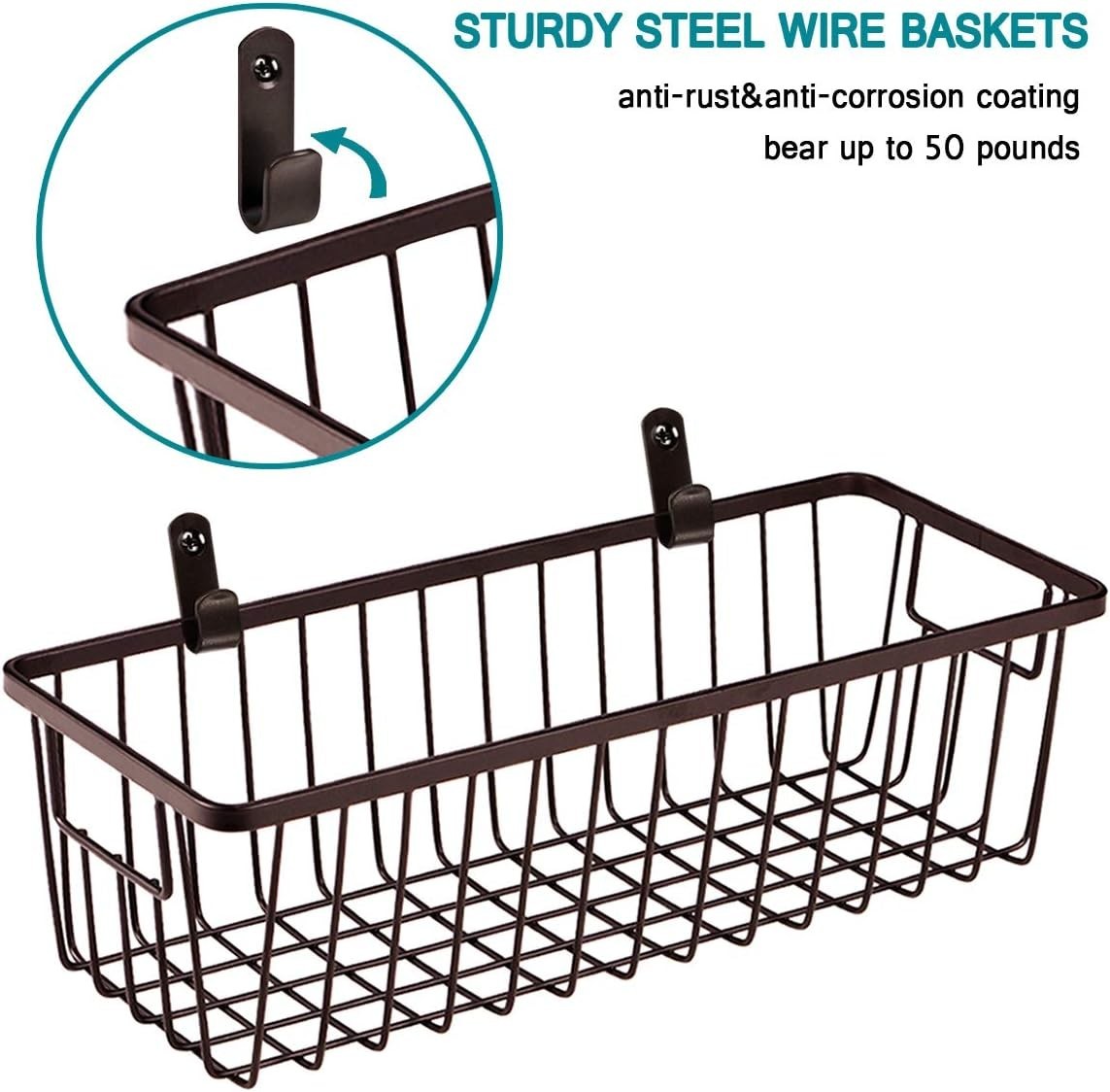 Farmhouse Style Wall Baskets - 4 Pack Metal Wire Baskets for Versatile Use