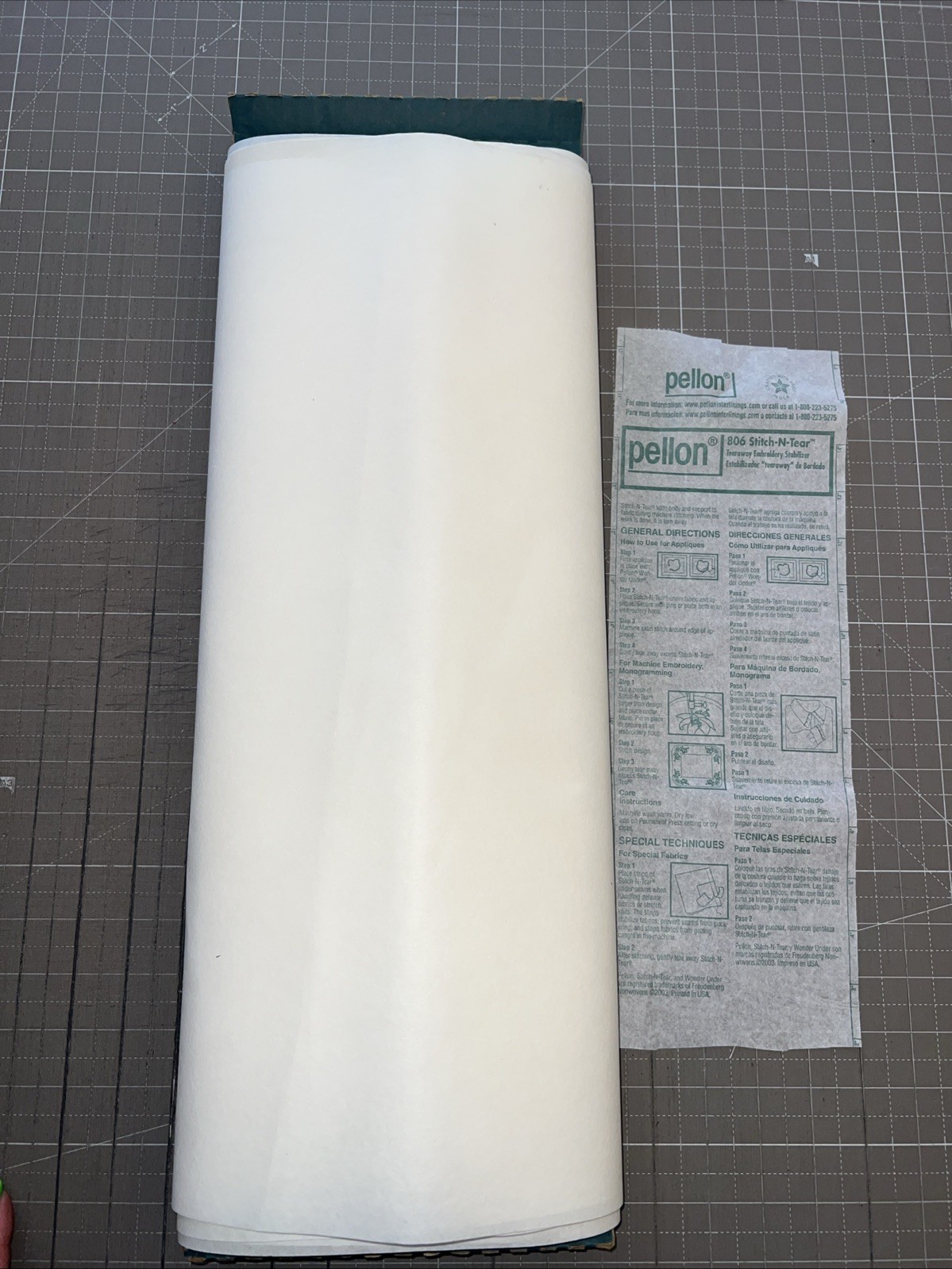 Pellon Stitch n Tear Stabilizer #806, 22”wide X 11.25 yds Embroidery Tearaway