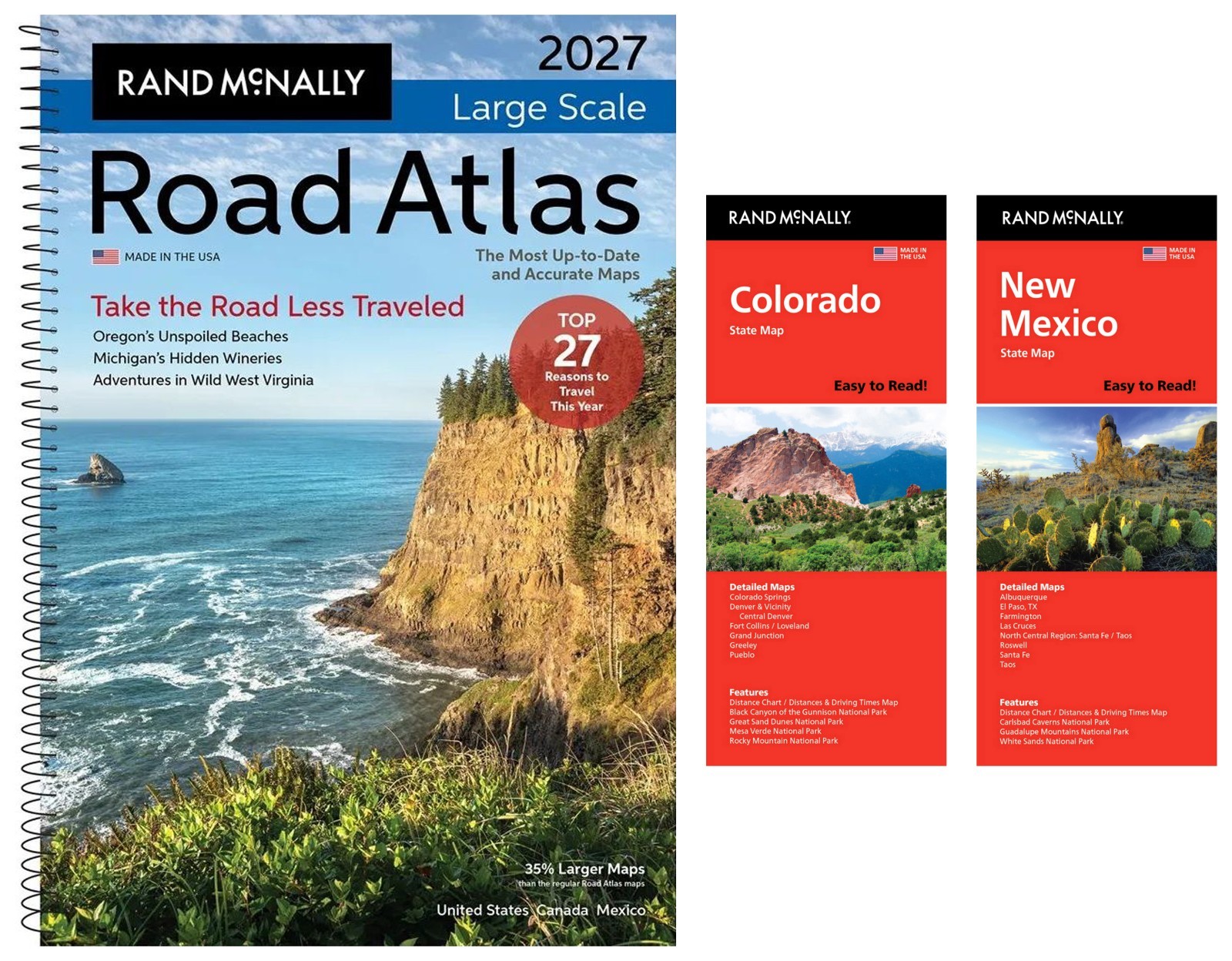 Rand McNally 2027 Large Scale Road Atlas+Easy-to-Read Colorado & New Mexico Maps