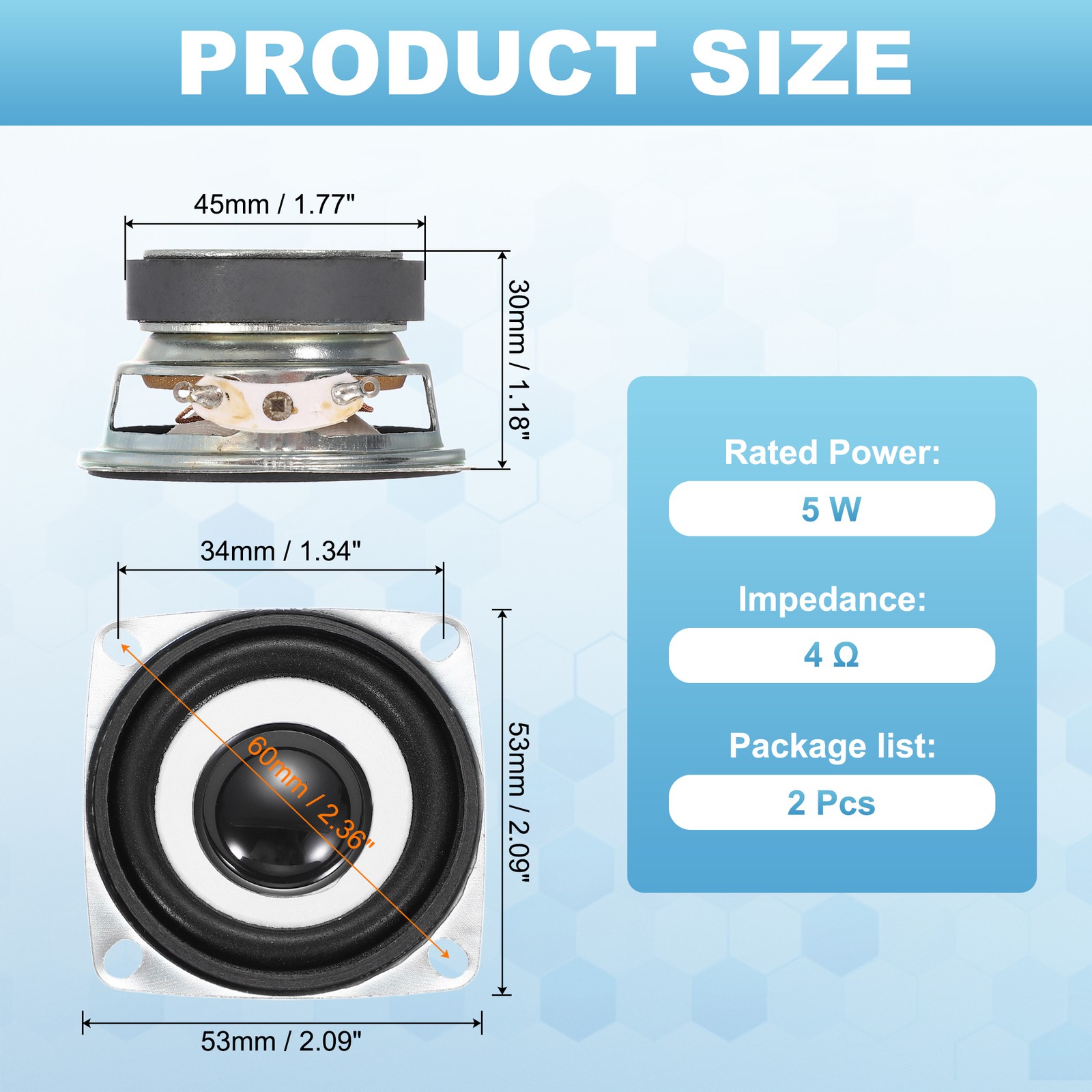2Pcs 5W 4Ohm Small Speakers Square Micro External Magnet Speaker 45mm White