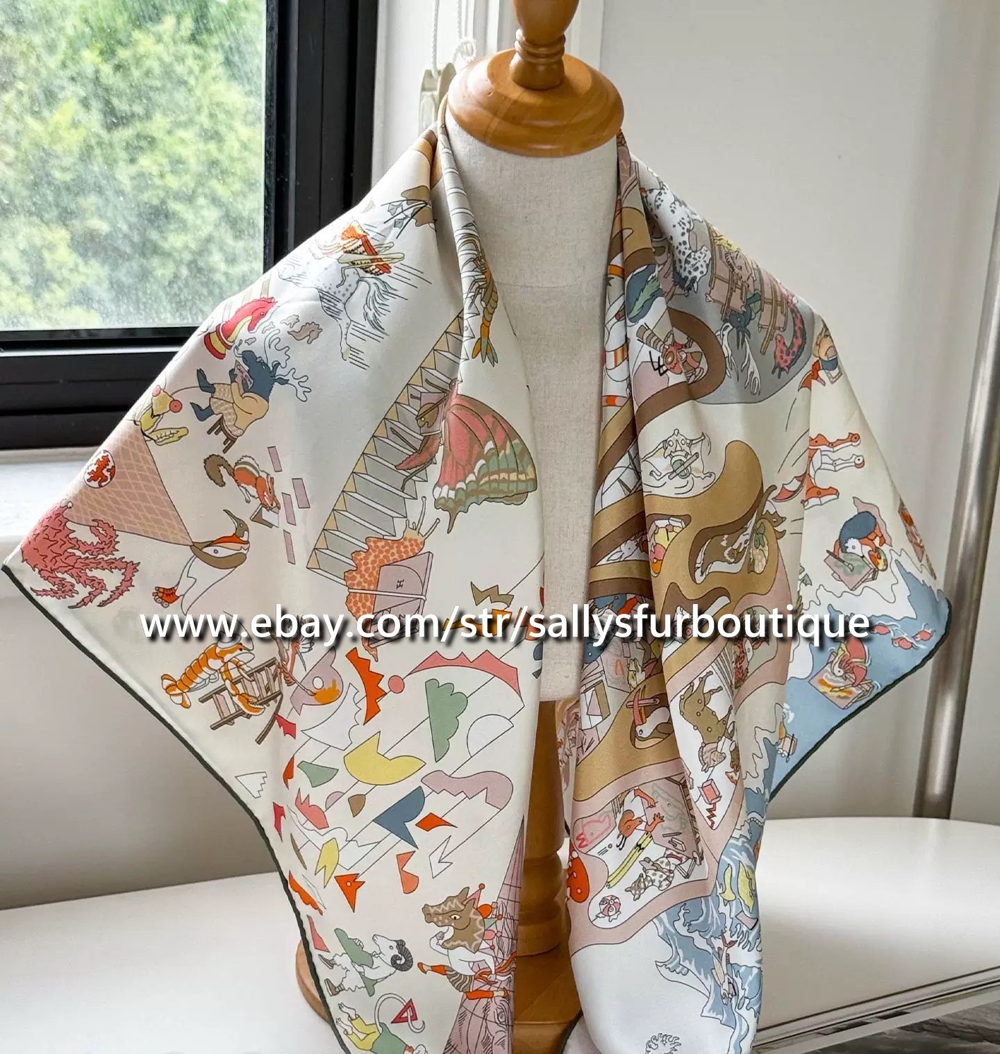 Sallys Heavy 18 Momme Twill Silk Wrap Scarf Horse Print Double Face Shawl 35"