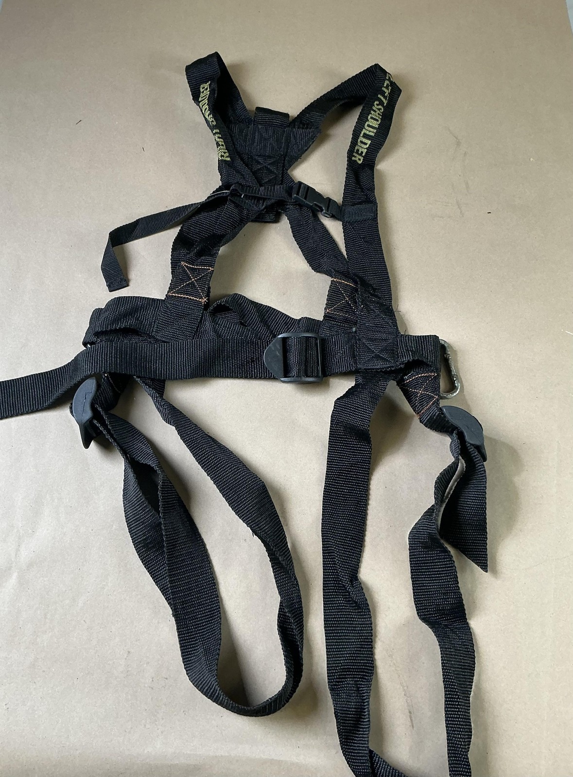 Safety Harness Black Adjustable Full Body Strap System Metal Plastic Clips Gear