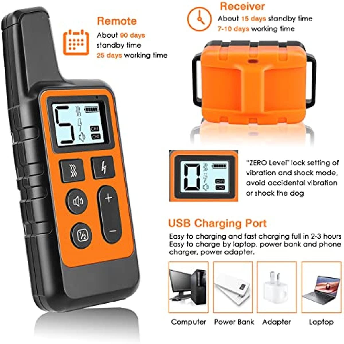 Dog Training Collar; Shock Collars 3 Modes; Rechargeable Collar for Dogs