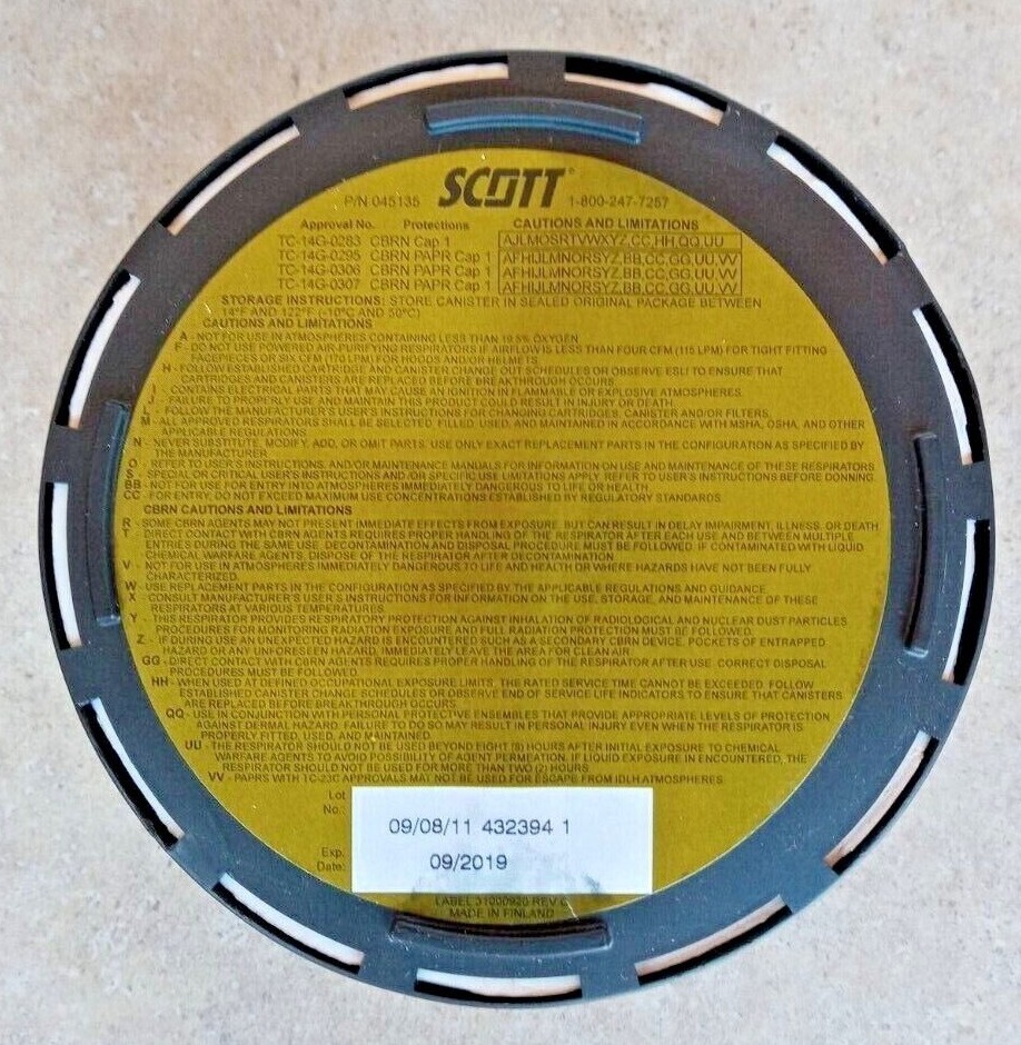 Scott CBRN Gas Mask Filter 40mm NATO Factory Sealed P/N 045135 CBRN Cap1Exp 9/19