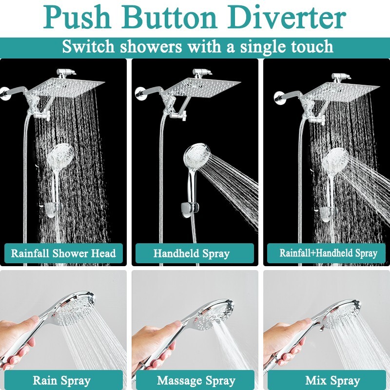 Chrome 12'' High Pressure Rainfall Dual Shower Head Combo with 3 Modes Handheld