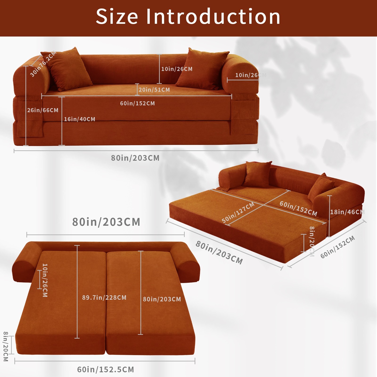 Convertible Sofa Bed,Floor Couch Foldable Sleeper Sofa for Living Room,Bedroom