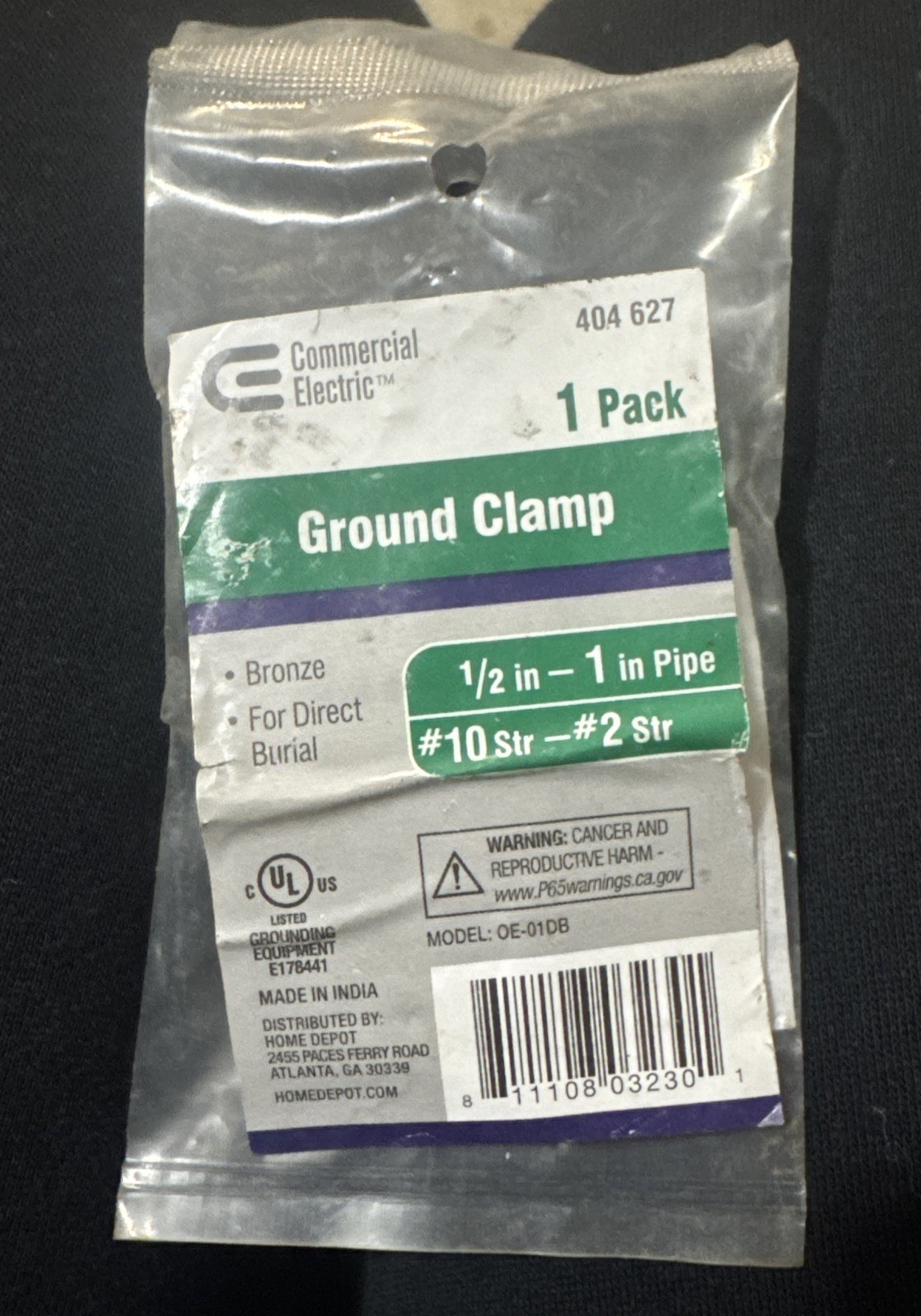 Commercial Electric Bronze  Ground Clamp 1/2" inch - 1"  inch Pipe 404 627