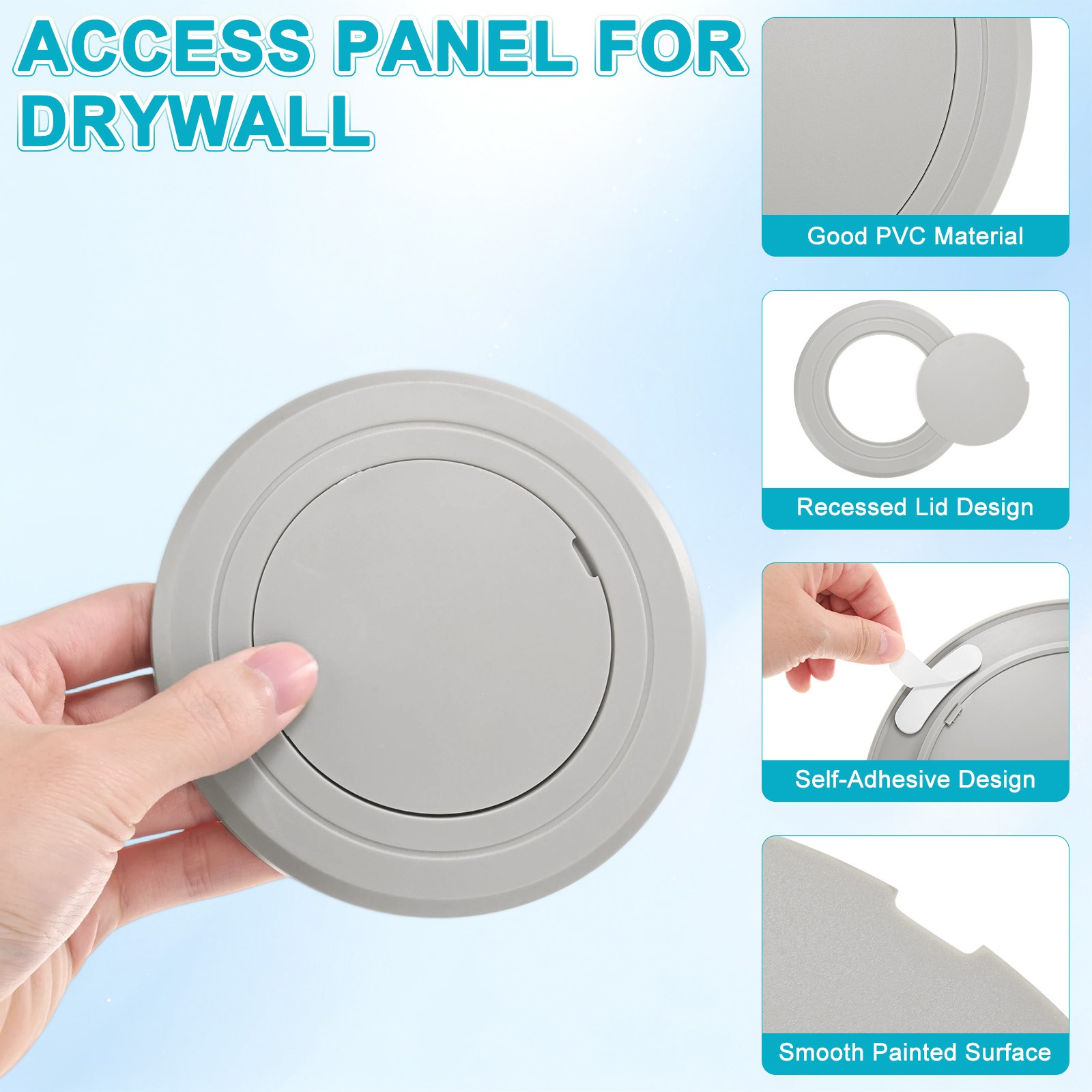 1-Pack Access Panel for Drywall, 3x3 Inch Round Plastic Removable [Gray]